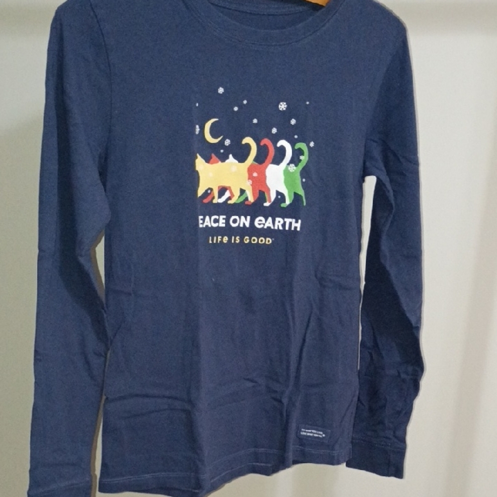 Life Is Good Women's Long Sleeve Shirt in Navy with Colorful Design